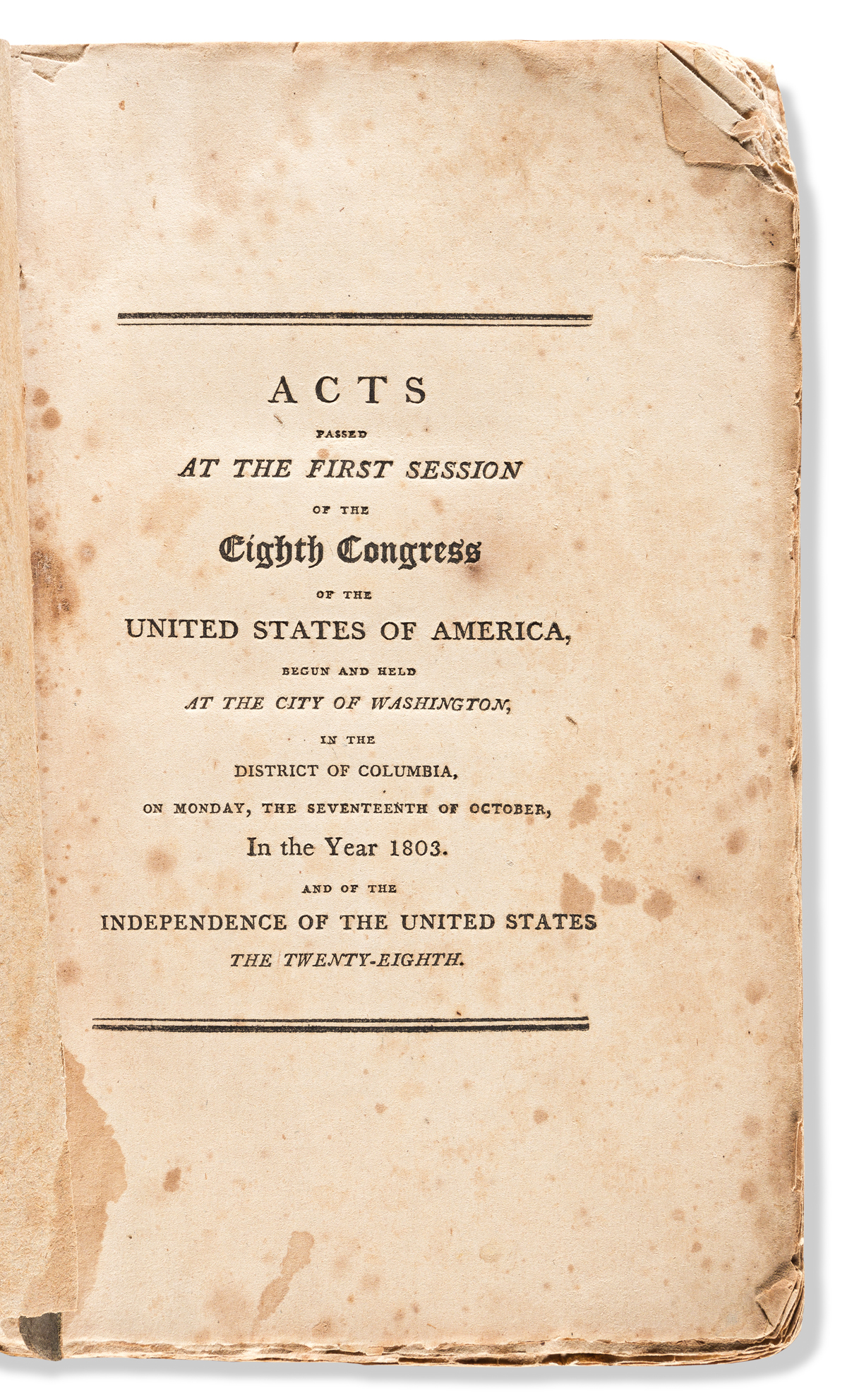 (LAW.) Acts Passed at the First Session of the Eighth Congress of the United States of America.